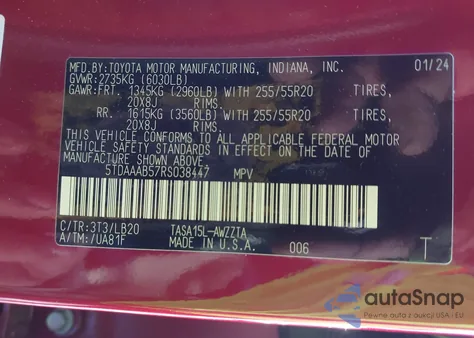 2024 Toyota Grand Highlander Platinum from USA, damaged, VIN 5TDAAAB57RS038447